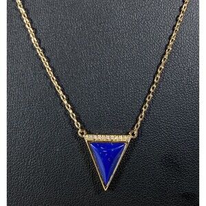 Stella & Dot Gold Tone Blue Enamel Clear Rhinestones Charm Chain Necklace 19"